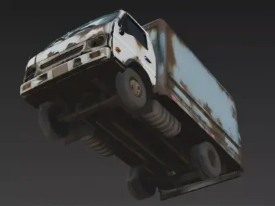 Abandoned Small Cargo Truck Wreck Low-poly 3D model