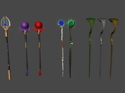 Magic Staff Bundle Low-poly 3D model