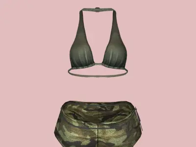 Sexy Green Army Bikini Low-poly 3D model