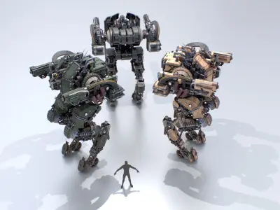 Animated sci-fi military mech Low-poly 3D model