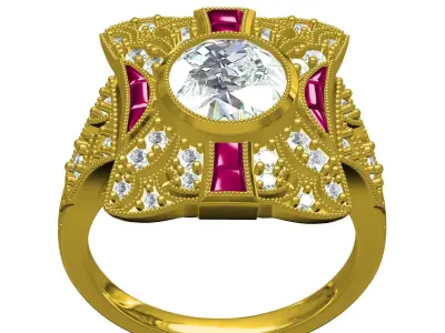 Antique Art Deco Diamond Engagement Ring 3D print model