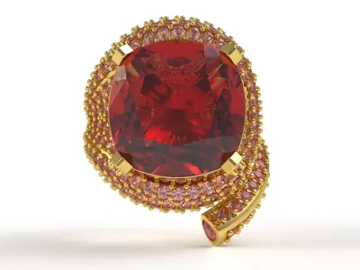 Ruby Cushion Stone Cocktail Ring 3D print model