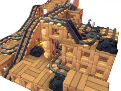 Cube World Mine Rail System  - Proto Series Low-poly 3D model