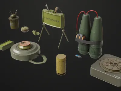 Mine Bomb Collection Single Mat All PBR Unity UE Textures 3D model