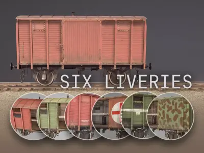 Railway Covered Goods Wagon 18T with six liveries 3D Model Pack