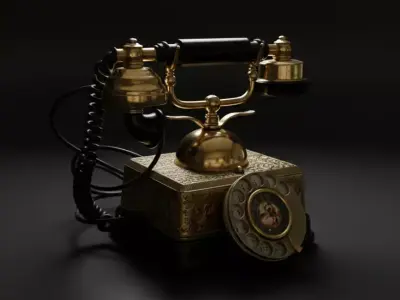 Vintage Brass Rotary Telephone 3D Model 3D model