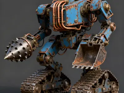 Deep Core Steampunk Mining Mech 3D Model Low-poly 3D model