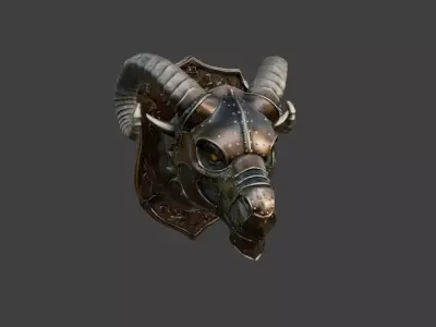 Steampunk Ram Guardian Wall Trophy Low-poly 3D model