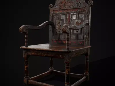 Antique Carved Chair Low-poly 3D model purchase