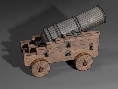 Iron cannon with wooden base 3D model