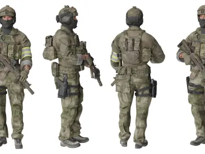 MILITARY Game Ready Character Russian Tactical Soldier Low-poly 3D model