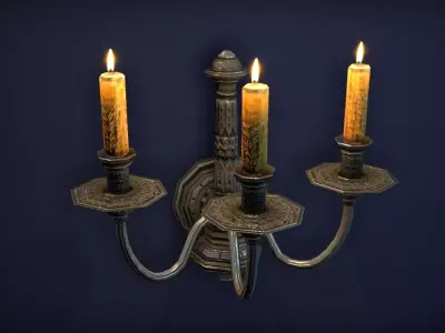 Old wall candle - PBR Game Ready model Low-poly 3D model