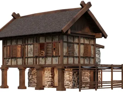 Old Medieval Building House 4K Textures GameReady 60 Low-poly 3D model