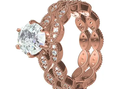 Antique Vintage Engagement Ring with Band 3D print model