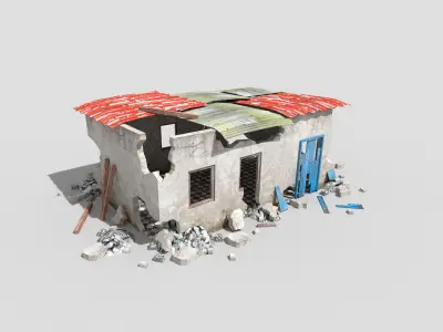 4 low poly destroyed buildings pack 2 Low-poly 3D model