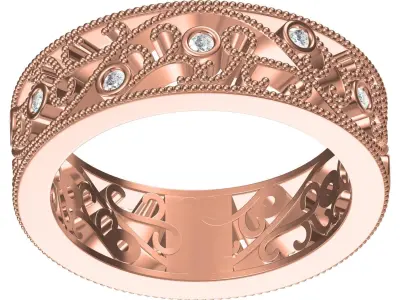 Antique Bezel Set Diamond and Art Deco Wedding Band 3D print model