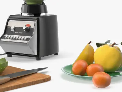  Blender with Green Smoothie and Fruits Black 