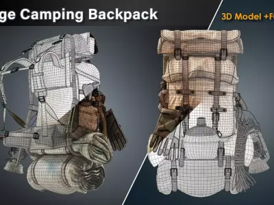 Vintage Camping Backpack Low-poly 3D model