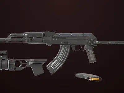 AKMS Light Machine Gun 10 Metal All PBR Unity Low-poly 3D model