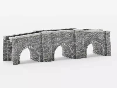Large Medieval Bridge Low-Poly Stone Game Asset Low-poly 3D model