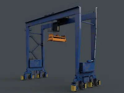 PBR Rubber Tyred Gantry Crane RTG V1 - Blue Low-poly 3D model