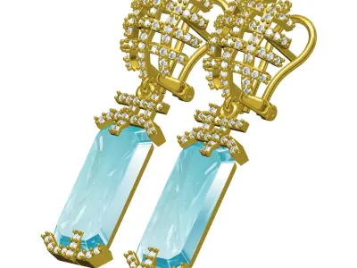 Antique Large Aquamarine Emerald Stone Earring 3D print model