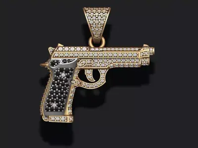 Gun pendant with diamonds 3D print model