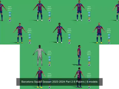 Barcelona Squad Season 2023-2024 Part 2 8 Players 3D Model Pack