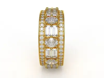 Antique Oval and Baguette Diamond Wedding Ring for Men 3D print model