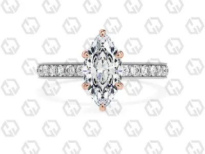 Ring 65 Marquise Shape milgrain pave set ring with Gems 3D print model
