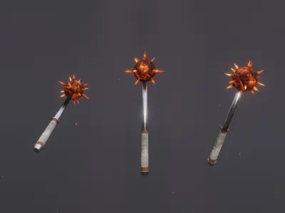 Set of 6 Elemental MorningStar - Medieval weapon -  Morning Star Low-poly 3D model