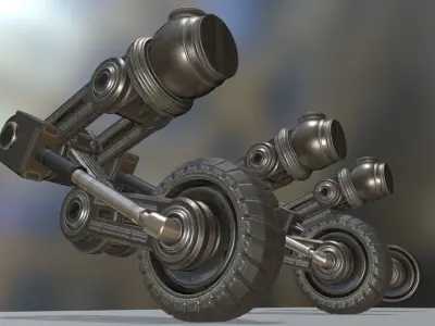 Hydraulic Suspension and Tire Basic Version Rigged and Animated Low-poly 3D model