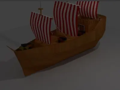 Wooden Boat Low-poly 3D model 14