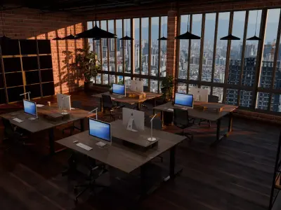 Industrial Loft Office Interior - Realistic Lighting  3D model