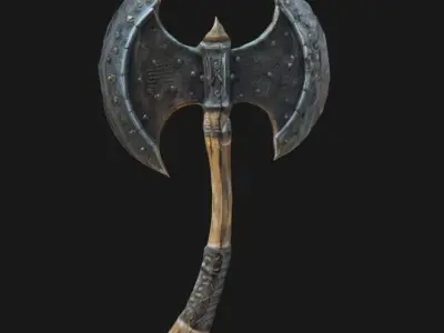 Epic Fantasy Brutally Elegant double-bladed battle Axe  3D model