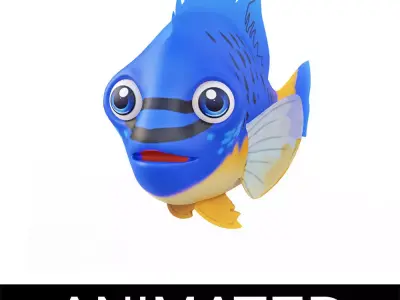 Blue Damsel Fish Cartoon Animated Low-poly 3D model