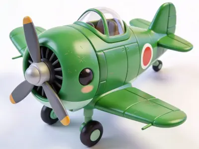 Stylized Chibi WWII Zero Fighter 3d Low-poly 3D model