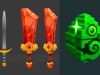 3D Pack in  Stylized for Roblox Style Weapons and Chameleon Egg  Low-poly 3D model