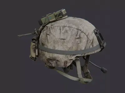 Usmc Tactical Helmet with Headset and IR Patch Low-poly 3D model