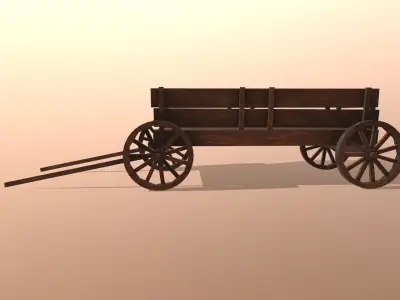 Wooden cart Low-poly 3D model 20