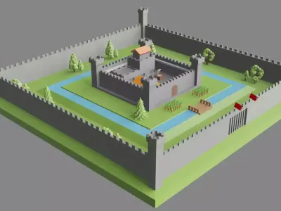 Low Poly Medieval Castle  Low-poly 3D model