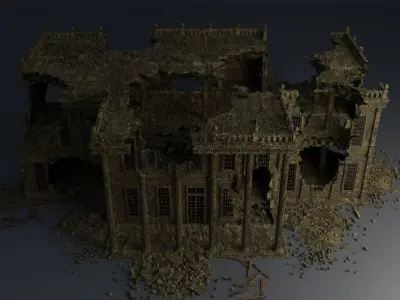 DESTROYED BUILDING CLASSICAL APOCALYPSE WAR RUINED 07 Low-poly 3D model