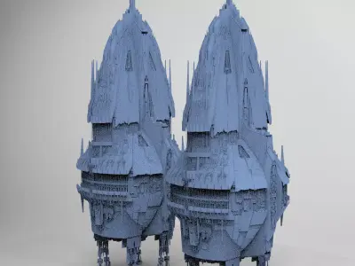 Sci-Fi Shuttle launcher moon base city Top 2  3D model