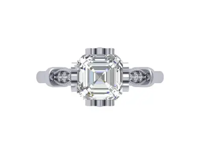 Asscher Solitair Ring 3D print model 4