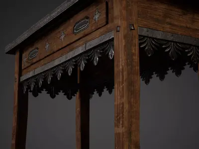 Old Wooden Antique Table Low Poly Game Ready Low-poly 3D model