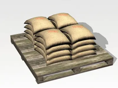 Bag 02 flour bags on pallets Low-poly 3D model