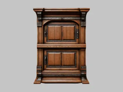 Wooden cabinet Medieval Furniture interior decor Low-poly 3D model