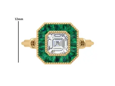 Asscher Art Deco Ring 3D print model order