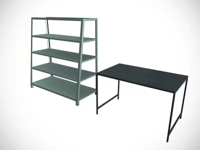 Metal Rack And Table Industrial Low-poly 3D model