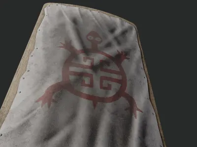 Slavic square leather shield-painted white with  turtle symbol Low-poly 3D model